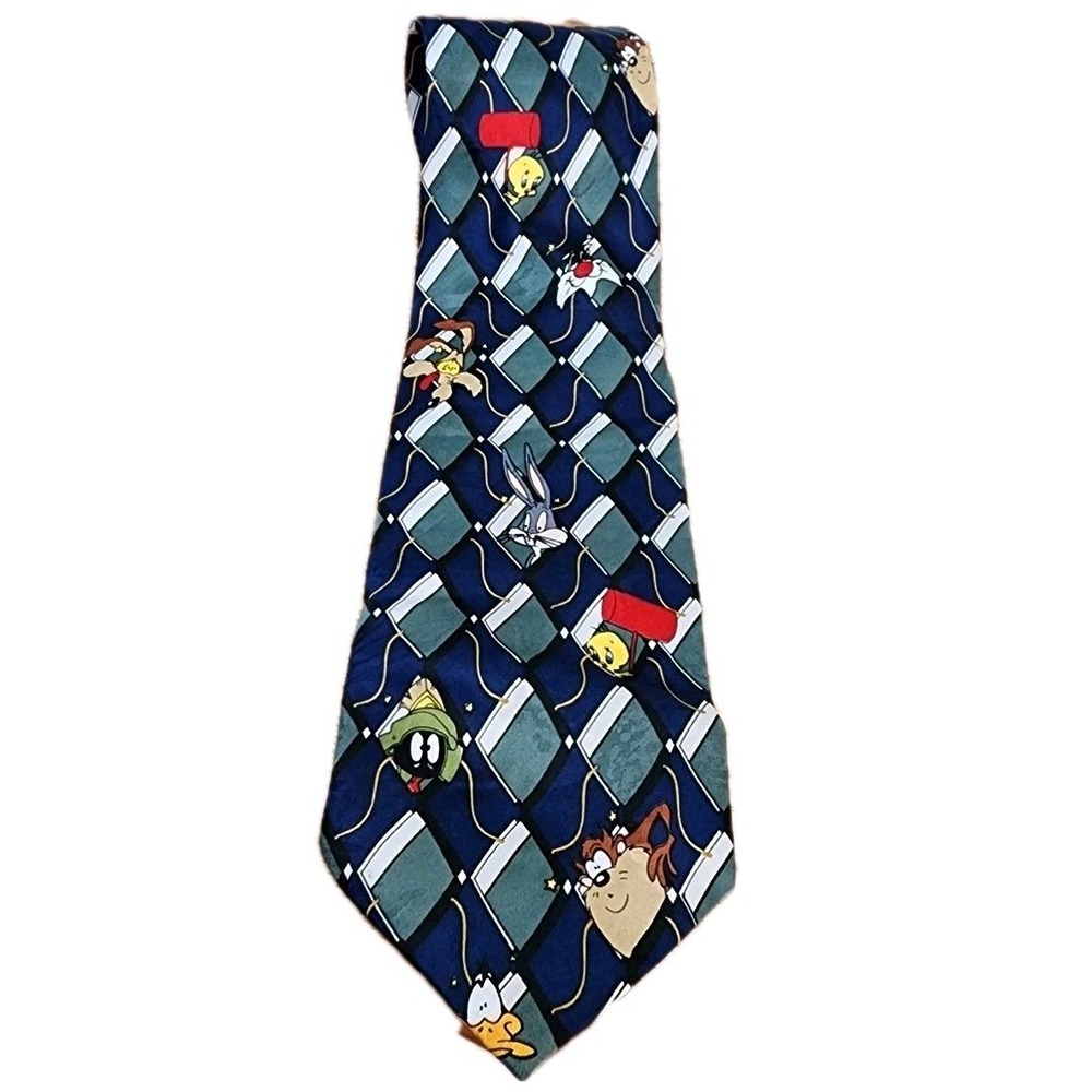 VTG Looney Tunes Mens Novelty Necktie Bugs Bunny Tweety Sylvester Daffy Tie 1995